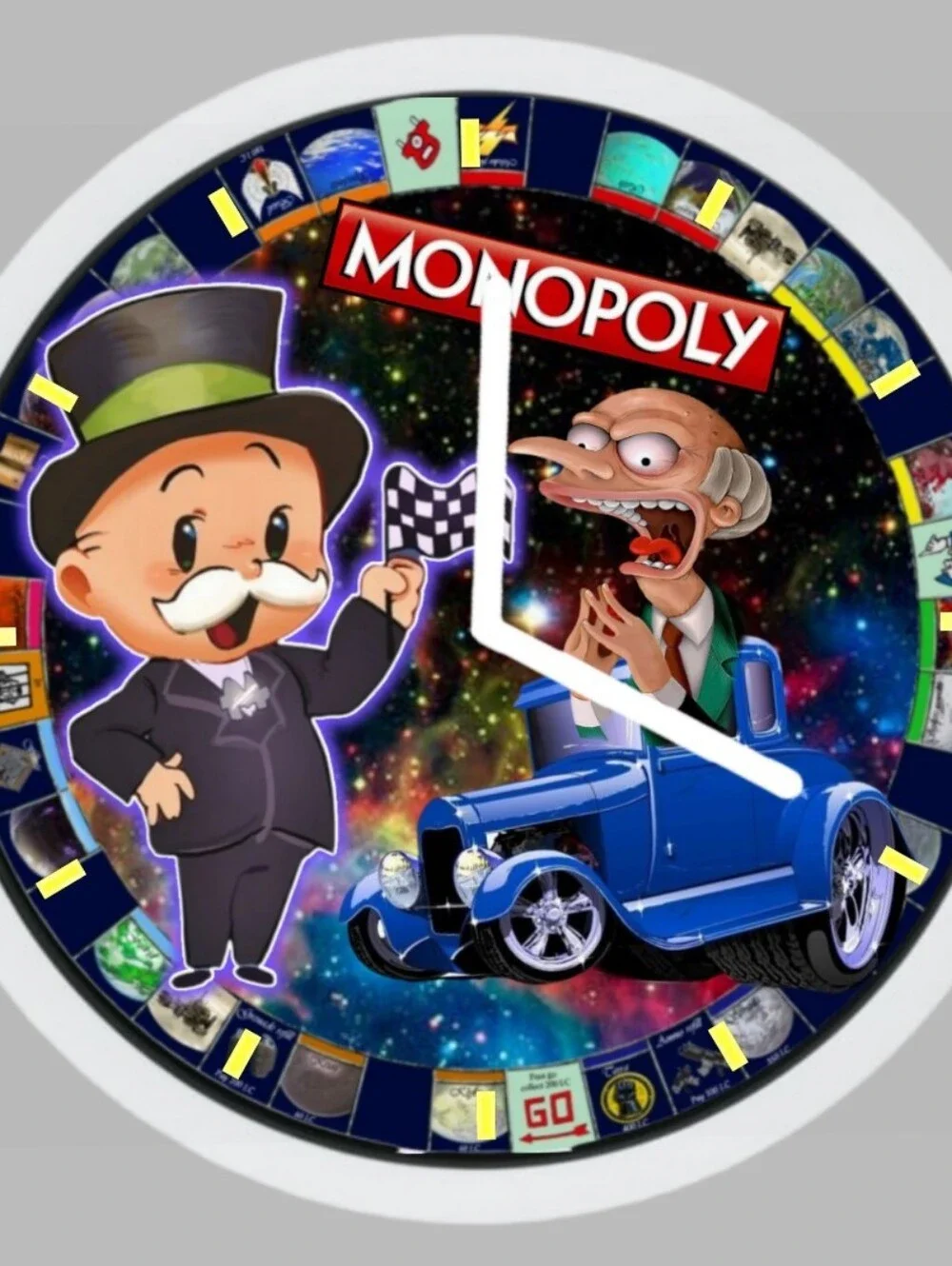 Monopoly Art Wall Clock - Blue Racecar Design